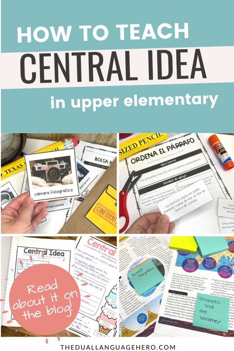 How to teach main idea and supporting details in upper elementary - The Dual Language Hero Central Idea And Supporting Details, Central Idea 3rd Grade, Teaching Central Idea, Central Idea Anchor Chart Middle School, Central Idea Activities, Central Idea Anchor Chart, Informational Text Anchor Chart, Nonfiction Main Idea, Main Idea Lessons