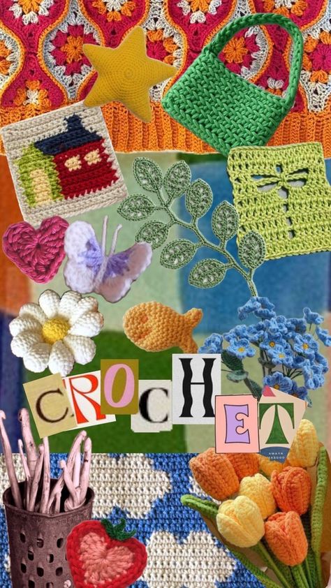 Aesthetic Crochet Background, Crochet Collage Art, Crochet Yarn Aesthetic Wallpaper, Yarn Wallpaper Backgrounds, Crochet Background Wallpaper Aesthetic, Crochet Background Aesthetic, Crochet Poster Ideas, Aesthetic Crochet Wallpaper, Crochet Phone Wallpaper