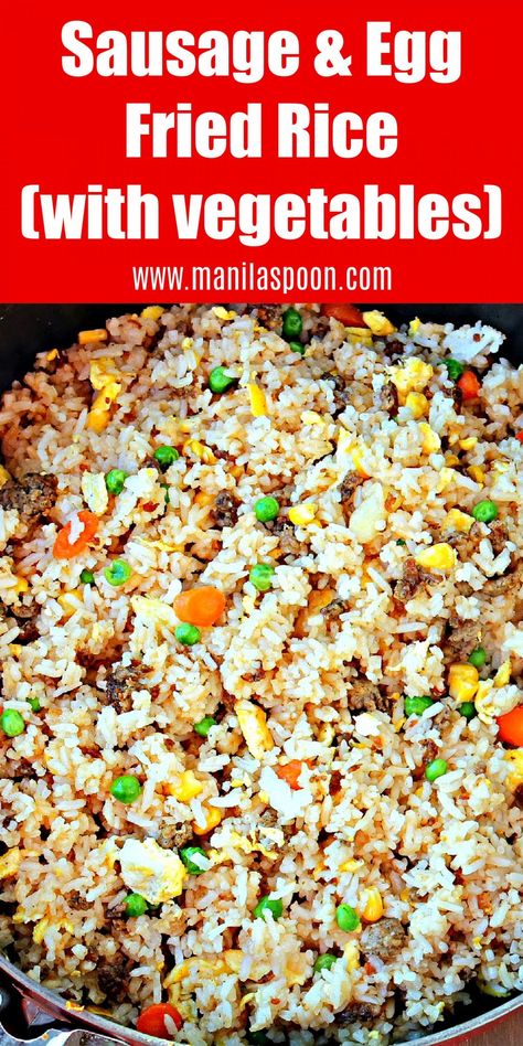 With sausages and eggs, this tasty fried rice is a meal by itself. Customize it with your favorite veggies! Breakfast Stir Fry Eggs, Italian Sausage Fried Rice, Rice With Bell Peppers, Tasty Fried Rice, Sausage Stir Fry, Breakfast Fried Rice, Stir Fry With Egg, Flexitarian Recipes, Egg Rice