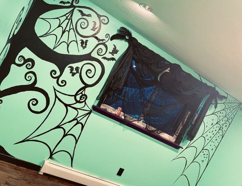 Gothic Wall Painting, Gothic Kids Room, Horror Bedroom, Goth Room, Bedroom Mural, Kids Room Murals, Bedroom Murals, Goth Home, Goth Home Decor