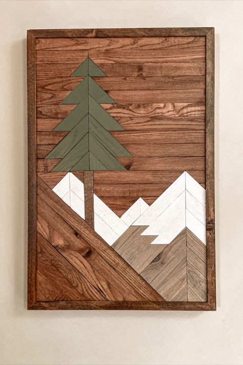 Wood Art Mountains, Sellable Wood Projects, Wood Mountain Wall Art Diy, Wood Mosaic Diy, Diy Mountain Wall Art, Wooden Mountain Wall Art, Wood Mountain Art, Wood Mountain Wall Art, Lath Art