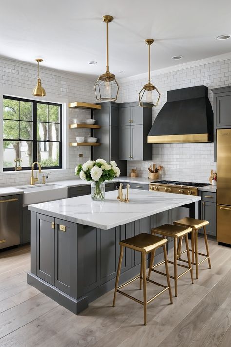 15 Amazing Modern Farmhouse Kitchen Design Ideas You’ll Love – Cabin Nook Kitchen Modern Farmhouse Ideas, Mixed Metal Kitchen Ideas, Kitchen Remodel Modern Farmhouse, Mixed Metal Kitchen, Farmhouse Modern Kitchen, Modern Farmhouse Kitchen Design, Farmhouse Kitchen Design Ideas, Industrial Farmhouse Kitchen, Modern Farmhouse Ideas