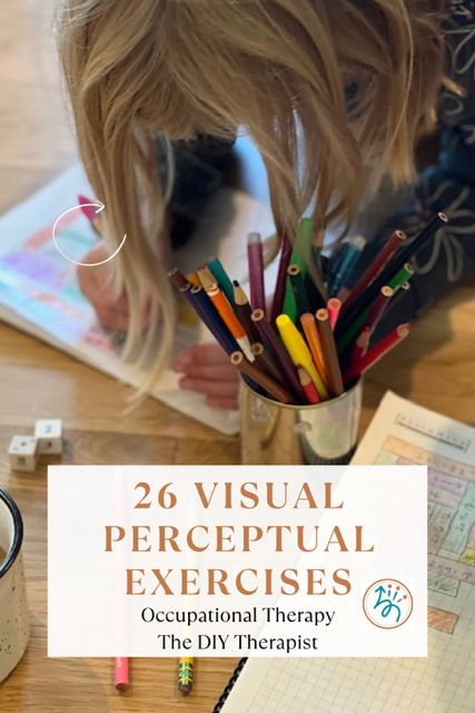 This resource is all about visual perceptual skills, its importance, and how occupational therapy can help.  Learn all about this important school-based skill and indicators for differences in visual perceptual skills.  PLUS 26 exercises to improve visual perceptual skills. Visual Activities Occupational Therapy, Occupational Therapy School Based Activities, Pediatric Occupational Therapy Activities, Occupational Therapy Activities Adults, School Based Occupational Therapy, Occupational Therapy Schools, School Based Therapy, Visual Perceptual Activities, Home Exercises