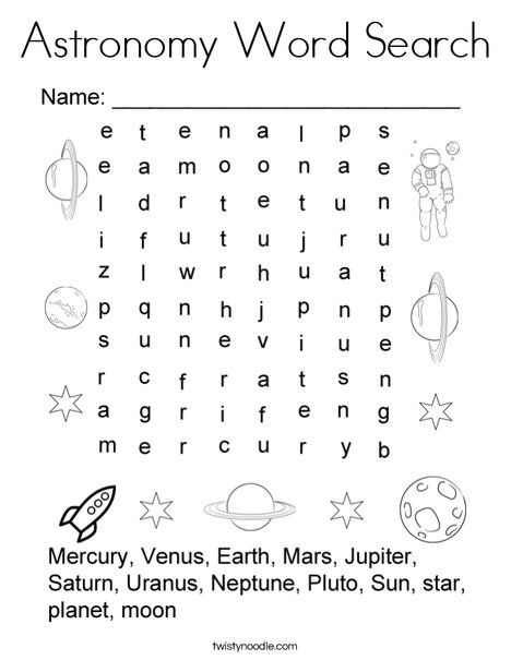 Astronomy Word Search Coloring Page - Twisty Noodle March Word Search, Science Word Search, Space Lesson Plans, 3rd Grade Words, Solar System Activities, Space Lessons, Kids Word Search, Easter Games For Kids, Nature Coloring Pages