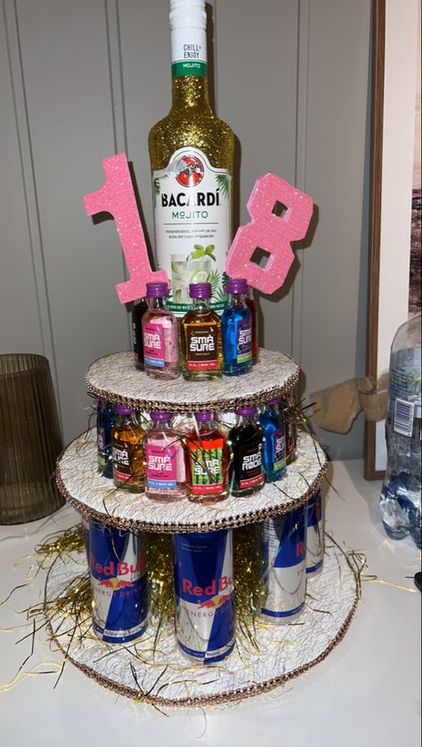 Alcohol cake for birthdayparty🤩🥳🥳 Liquor Bottle Cake, Alcohol Cakes, Alcohol Birthday Cake, Birthday Alcohol, Drink Cake, Alcohol Cake, Bottle Cake, Party Drinks Alcohol, 18th Bday