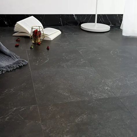 Vinyl Flooring Living Room, Floor Tile Black, Peel And Stick Flooring, Unfinished Basement Walls, Marble Vinyl Flooring, Peel And Stick Floor Tile, Vinyl Floor Covering, Marble Vinyl, Dark Tile