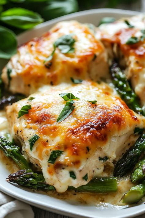 Caesar Chicken with Asparagus Asparagus And Chicken Recipes, Chicken And Asparagus Recipes Baked, Chicken And Asparagus Recipes, Creamy Chicken And Asparagus, Baked Caesar Chicken, Caesar Sauce, Asparagus Stuffed Chicken, Chicken With Asparagus, Asparagus Dishes