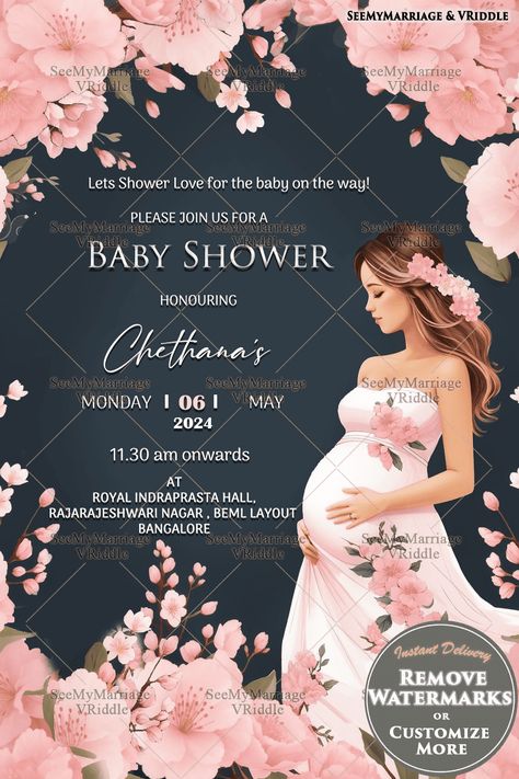 Blooming Mom Cherry blossom Baby Shower Invitation – SeeMyMarriage Blossom Baby Shower Ideas, Backyard Baby Showers, Party Hall, Pregnancy Birth, Bbq Party, Baby On The Way, Baby Sprinkle, Family Celebrations, The Promise