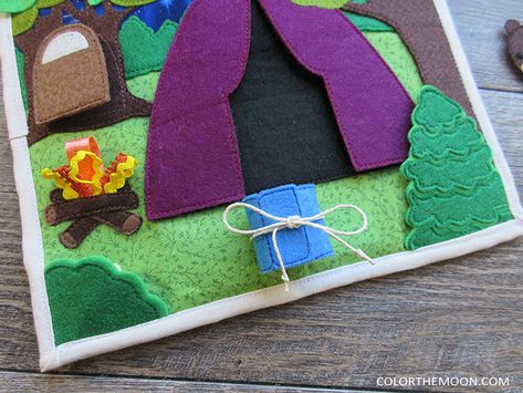 Camping Quiet Book, Quiet Book Pages, Felt Quiet Book, Quiet Book Templates, Baby Quiet Book, Fidget Blankets, Quiet Book Patterns, Felt Books, Felt Quiet Books