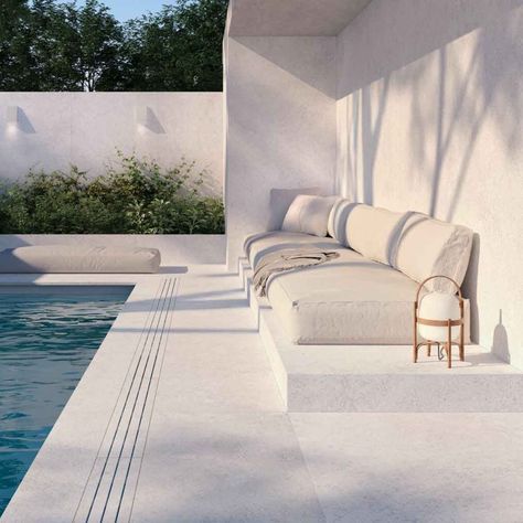 Luxury Outdoor Spaces, White Villa, Stone Effect Tiles, Large Tiles, White Pool, Texture Stone, Outdoor Pool Area, French City, Stone Pool