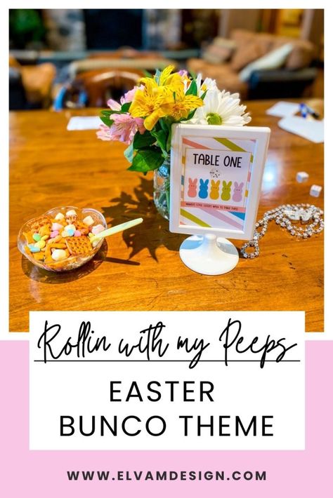 Find Easter Bunco ideas, with an adorable Rolling with my Peeps theme, and free printables to host a neighborhood Bunco night. Adult Easter Brunch, Easter Bunco Ideas, Spring Bunco Ideas, Spring Bunco Food Ideas, Bunco Party Ideas, Bunco Printables Free, Bunco Themes Ideas, Spring Bunco Themes, May Bunco Theme