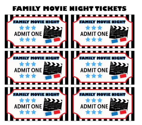 Family Movie Night Tickets, Movie Night Tickets Free Printable, Movie Tickets Printable, Printable Movie Tickets, Family Movie Night Printables, Movie Night Printables, Movie Ticket Template, Movie Night Tickets, Pencil Case Pattern