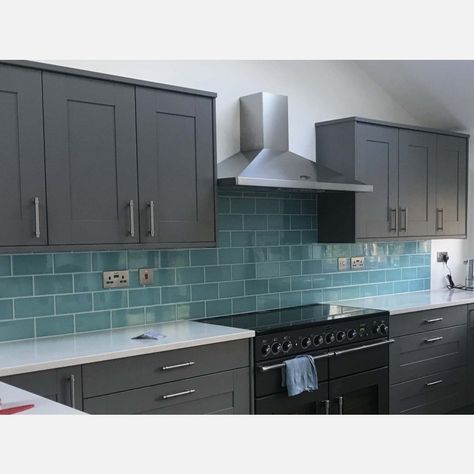 kitchen tiles duck egg blue walls - Google Search Duck Egg Blue Walls, Grey Cabinet Kitchen, Duck Egg Blue Wall, Tile Mountain, Tile Kitchen, Cabinet Kitchen, Grey Kitchen Cabinets, Kitchen Wall Tiles, Grey Cabinets