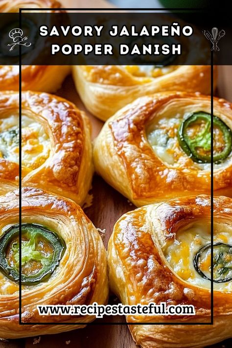 A delightful twist on the classic jalapeño popper, these savory danishes are made with flaky puff pastry, creamy cheese, and spicy jalapeños, making them a perfect appetizer or snack for any gathering. Savory Danish, Puff Pastry Recipes Appetizers, Puff Pastry Recipes Savory, Savory Puff Pastry, Jalapeno Popper Recipes, Puff Pastry Appetizers, Cheese Puff Pastry, Poppers Recipe, Pastry Board