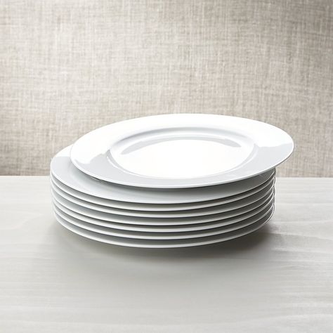 White Porcelain Dinner Plates Set of 8 | Crate and Barrel Stylish Storage Boxes, Nyc Apt, Beautiful Dinner, Kitchen Plate, Dining Plates, Styling A Buffet, Dinner Plate Sets, Fall Table, Plates Set