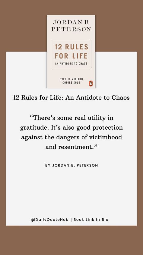 12 Rules for Life: An Antidote to Chaos by Jordan B. Peterson is a self-help book published in 2018. It offers practical advice through twelve life principles aimed at bringing order to chaos, touching on themes of personal responsibility, discipline, and meaning. #SelfHelp #LifeAdvice #JordanPeterson #PersonalDevelopment #12RulesForLife 5am Morning, 12 Rules For Life, Life Principles, Rules For Life, Jordan B Peterson, Jordan B, Personal Responsibility, Jordan Peterson, Todo List