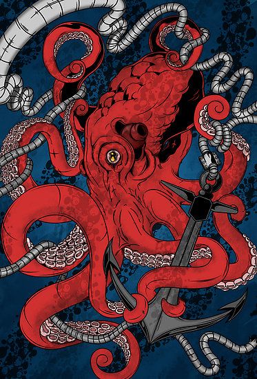 Anchors Away by ccourts86 Octopus Animal, Anchor Illustration, The Magic Faraway Tree, Octopus Tattoos, Octopus Squid, Red Octopus, Japanese Poster Design, Octopus Tattoo, Octopus Art