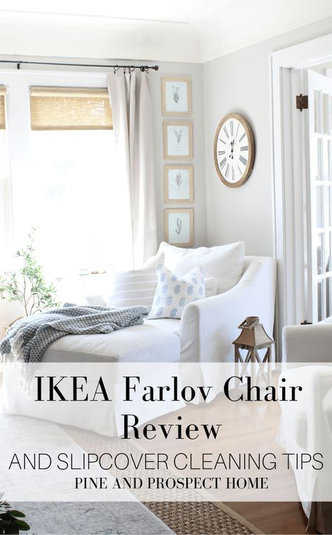 IKEA Farlov Chair Review + Slipcover Cleaning Tips - Pine and Prospect Home Backsälen Chair, Ikea Accent Chairs For Living Room, Ikea Uppland Chair, Farlov Chair, Ikea Farlov, Low Budget Decorating Ideas, Pine And Prospect Home, Home Exterior Decor, Affordable Decorating Ideas