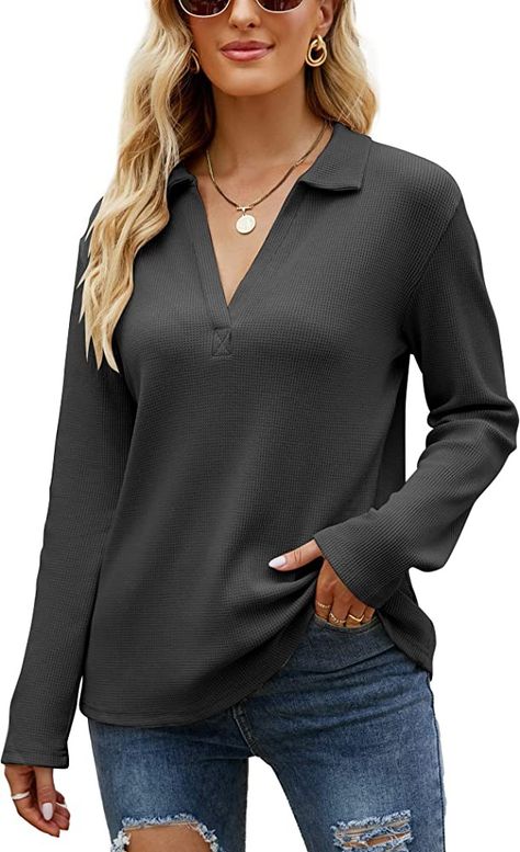 Famulily Womens Long Sleeve Tshirt V Neck Loose Fit Soft Waffle Knit Thermal Tops
4.0 out of 5 stars    6,699 ratings | 
Price:	$22.99 The Office Shirts, Collar Designs, Solid Clothes, Waffle Knit, Women's Casual, Women Long Sleeve, Knit Top, Tee Shirt, Casual Women