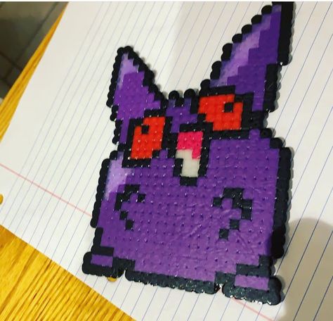 Derpy Pokemon Pixel Art, Gengar Perler Bead Pattern, Derpy Pokemon Perler Beads, Gengar Perler Beads, Helluva Boss Perler Beads, Gengar Perler, Derpy Pokemon, Alakazam Pokemon, Melty Bead Designs