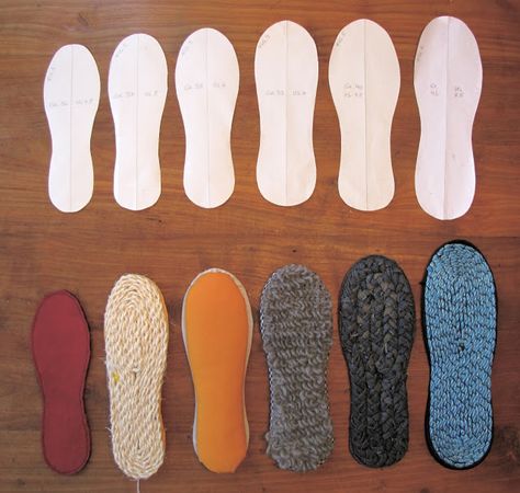 Shoe soles and insoles made from stuff you have around the house: fabric, rope, twine, crocheted wool, more Make Your Own Shoes, Making Shoes, Make Shoes, Diy Shoe, Shoe Making, Crochet Booties, Felted Slippers, Crochet Socks, Shoe Pattern