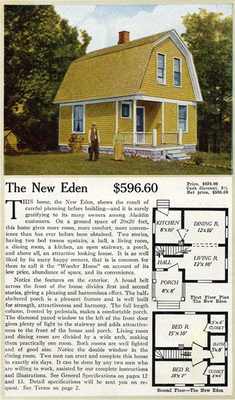 1916 Aladdin Homes - New Eden Dutch Colonial Revival Small Dutch Colonial House Plans, Dutch Colonial House Plans, Dutch Colonial House, Dutch Colonial Revival, Vintage Floor Plans, Craftsman Style Bungalow, Gambrel Style, Shake Shingle, Colonial House Plans