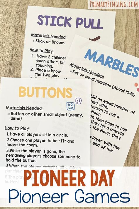 Try some fun pioneer games in singing time for a neat way to incorporate Pioneer Day into your primary plans this summer! Check out these 5 easy pioneer games that require little to no prep! #LDS #Primary #Singingtime #Musicleader #Pioneer Pioneer Day Games, Pioneer Day Activities, Pioneer Games, Pioneer Activities, Book Tasting, Primary Chorister, Pioneer Day, Printable Lesson Plans, Primary Singing Time