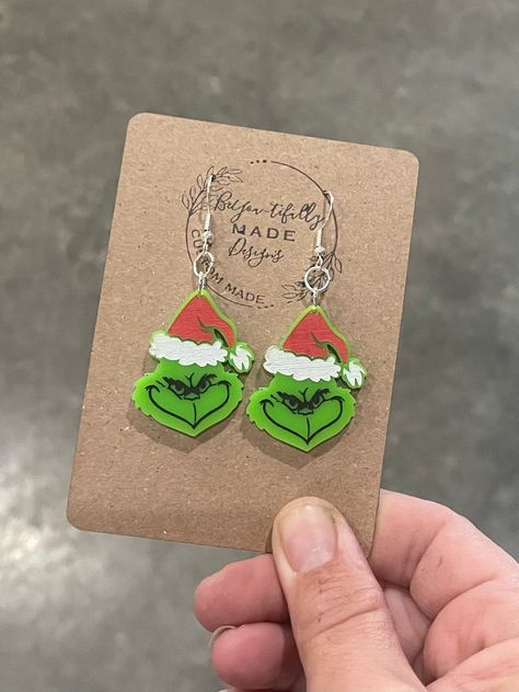 Grinch Dangle Earrings/ Christmas Earrings/ Acrylic Earrings Laser Cut Acrylic Earrings, Shrink Jewelry, Acrylic Earrings Laser Cut, Diy Shrink Plastic Jewelry, Grinch Earrings, Laser Earrings, Grinch Decor, Shrinky Dink Earrings, Realtor Client Gifts