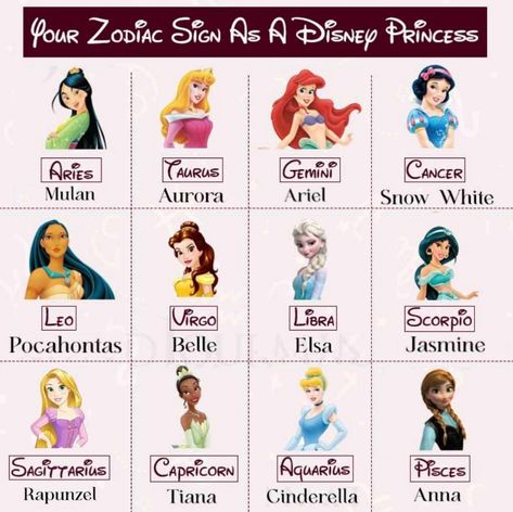 Disney Princess Zodiac Signs, Disney Princess Zodiac, Leo And Virgo, Virgo And Libra, 12 Zodiac Signs, 12 Zodiac, Mulan, Pinterest Board, Zodiac Signs