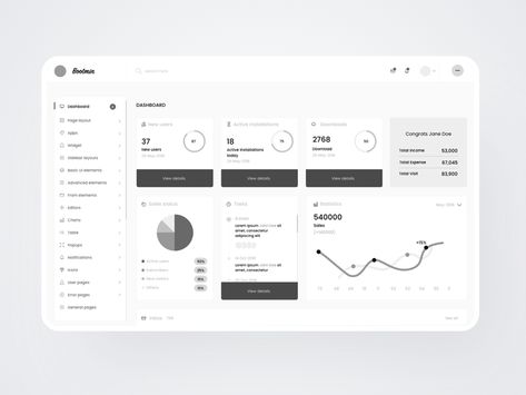 Bootstrap4 admin dashboard wireframe Dashboard Wireframe Design, Dashboard Wireframe, Wireframe Web, App Wireframe, Sales Dashboard, Wireframe Design, Data Dashboard, Analytics Dashboard, Data Visualization Design