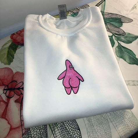 Embroidery Clothing, T Shirt Painting, Cartoon Series, Embroidery Tshirt, Patrick Star, Cute Embroidery, Shirt Embroidery, Unique Shirt, Embroidered Clothes