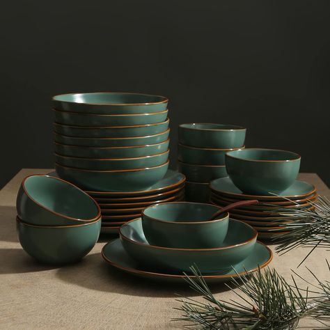 Rustic Kitchenware, Green Dinnerware Set, Green Dinnerware, Dining Ware, Plates And Bowls Set, Modern Dinnerware, Green Plates, Stoneware Dinnerware Sets, Russell Hobbs