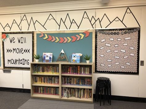 First Classroom, Preschool Classroom Setup, Camping Classroom, Moving Mountains, Camping Theme Classroom, Calm Down Corner, Growth Mindset Posters, Third Grade Classroom, Adventure Theme