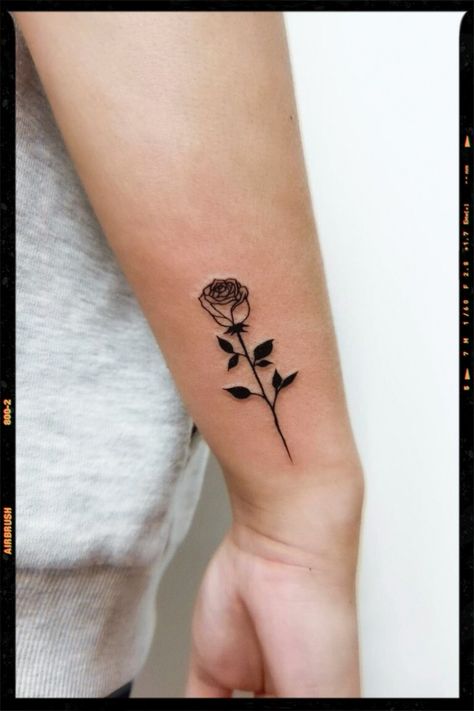 Small Black And White Rose Tattoo, Small Black Rose Tattoo For Women, Small Black Flower Tattoo, Small Black Rose Tattoo, Upside Down Rose Tattoo, Small Rose Tattoos, Black And White Rose Tattoo, Rose Outline Tattoo, Finger Rose Tattoo