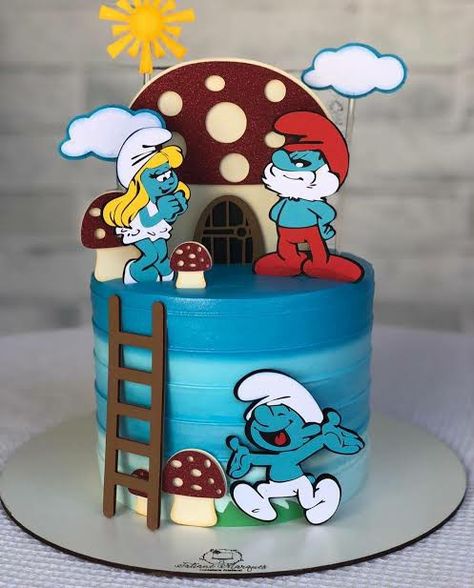 Smurfs Cake, Smurfs Party, Disney Themed Cakes, Bike Cakes, 50th Cake, 3rd Birthday Cakes, The Smurfs, Bunny Cake, Crazy Cakes