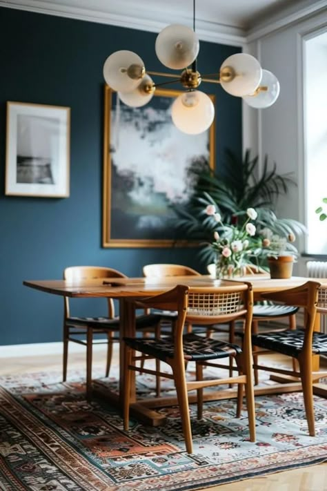 5 Tips for Stunning Dining Room Artwork Bedroom Turned Dining Room, Boho Dining Room Colors, Quaint Dining Room, Light Dining Room Ideas, Colors For Dining Room Walls, Moody Blue Dining Room, Dining Room Art Ideas, Green Dining Room Decor, Blue Dining Room Ideas