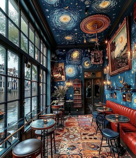 Mansions Design, Rooftop Restaurant Design, Cozy Rooms, Coffee Shop Interior Design, Mansion Designs, Coffee Shop Aesthetic, Beautiful Bars, Vintage Cafe, Rooftop Restaurant