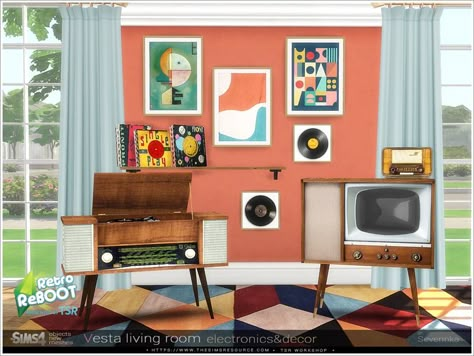 Sims 4 Vintage, 80s Furniture, 50s Furniture, Living Room Sims 4, Sims 4 Cc Furniture Living Rooms, 70’s Decor, Big Coffee Table, 1950s Furniture, Dining Corner