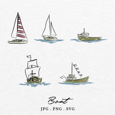 Anchor Illustration Vintage, Simple Sailboat Drawing, Sailboat Doodle, Row Boat Drawing, Boat Doodle, Boat Drawing Simple, Sailboat Illustration, Boot Illustration, Nautical Illustration