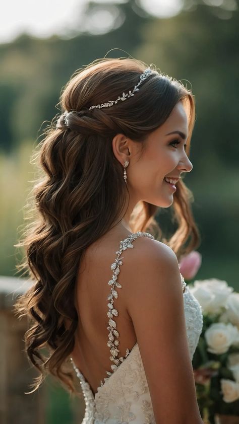 Half Up Half Down Hair Bride, Long Hair Loose Waves, Hair Loose Waves, Down Bridal Hairstyles, Half Up Half Down Styles, Classic Braids, Down Styles, Stunning Hairstyles, Hair Flow