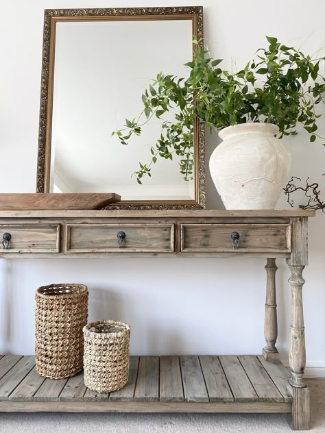 Antique Entry Table, Rustic Entry Table, Kitchen Console, Rustic Hallway Table, Rustic Entryway Table, Rustic Hallway, Painted Houses, Rustic Console, Gallery Wall Ideas