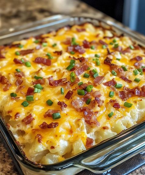 Tremendous Loaded Baked Potato Casserole | Homemade Recipes Ranch Potatoes Baked, Caserole Recipes, Baked Tomato Recipes, Cheese Potato Casserole, Cookout Dishes, Loaded Potato Casserole, Scalloped Potato Casserole, Loaded Mashed Potato Casserole, Loaded Baked Potato Casserole