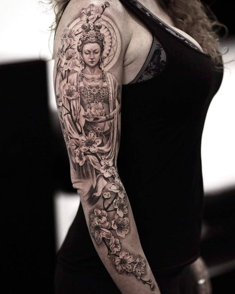 Buddha Tattoo Sleeve, Teardrop Tattoo, Buddhist Tattoo, Hyper Realistic Tattoo, Realistic Tattoo Sleeve, Buddha Tattoos, Full Sleeve Tattoo Design, Buddha Tattoo, Spiritual Tattoos