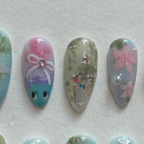 press on nails • nail design art on Instagram: "custom set ; bibble garden" Hand Painted Nails, How To Have Style, Pretty Gel Nails, Really Cute Nails, Soft Nails, Kawaii Nails, Girl Things, Manicure Y Pedicure, Dream Nails