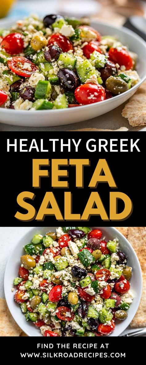 Healthy Feta Salad, Greek Tossed Salad, High Nutrient Salad, Salad Ideas With Feta Cheese, Mederanian Salad, Healthy Salad Recipes Low Calorie, No Lettuce Greek Salad, Mediterranean Veggie Salad, Weight Watchers Greek Salad