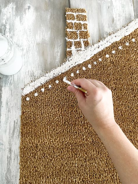 Diy Gingerbread House Door Mat, Christmas Door Mat Diy, Diy Anthropologie Christmas, Diy Christmas Door Mat, Diy Front Door Mat, Girls Night Craft Ideas, Gingerbread House Door, Anthropologie Christmas Decor, Gingerbread Door