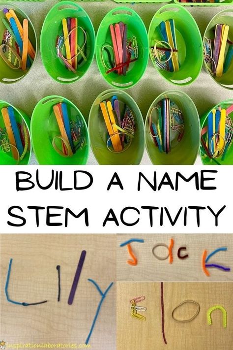 Build a Name STEM Activity | Inspiration Laboratories Your Name Is A Song, Stem Activities For Kindergarten, Projects For Kindergarten, Stem Activities Kindergarten, Name Activity, Stem Bins, Stem Club, Stem Activities Preschool, Kindergarten Stem