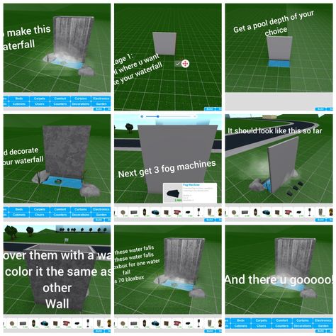 For started or just if u wanna build it Bloxburg Waterfall Ideas, How To Make A Mountain In Bloxburg, Waterfall Ideas Animal Crossing, How To Make A Hill In Bloxburg, Bloxburg Waterfall Decal, Bloxburg Waterfall, Bloxburg Backyard Waterslide, Roblox Builds, Bloxburg Pool Ideas