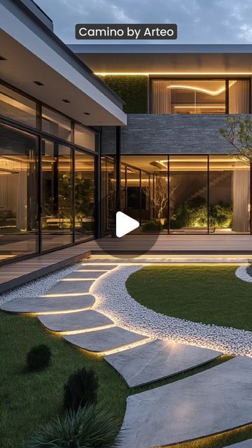 Arteo Luxury on Instagram: "The path to glory!

This luxurious exterior entrance is a grand invitation to the heart of elegance. Each step is a journey, where the gentle curves of the path lead you through a seamless blend of nature and modern architecture. The soft glow of the lights guides you, enhancing the beauty of the exterior entrance and creating a serene ambiance. This entrance is more than just an entryway; it's a prelude to the splendor that lies within, where every detail is crafted to perfection. Let the exterior entrance welcome you into a world where luxury meets tranquility.

entrance #luxuryentrance #luxuryexterior #exteriors #exterior #luxuryexteriordesign #exteriordesign #luxuryfacade #facade #luxury #luxurylife #luxurylifestyle" Luxury Entryway Grand Entrance, Modern Garden Paths, House Entryway Ideas Exterior, Garden Entrance Ideas Entryway, Luxury Front Yard, Entrance Ideas Entryway, Luxurious Exterior, Luxury Exterior Design, Luxury Houses Entrance