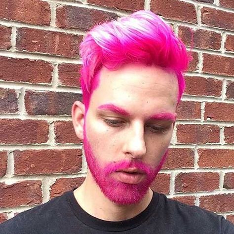 Hair Color Men, Hair Color Ideas For Men, Pink Eyebrows, Beard Dye, Beard Men, Dyed Hair Pastel, Ombre Blond, Pink Hair Dye, Hot Pink Hair